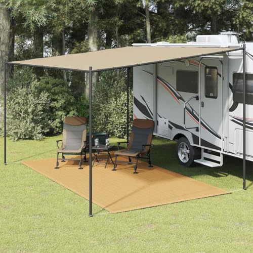 Zeltteppich Sandfarbe 250x400 cm, HDPE UV-beständig, atmungsaktiver Outdoor Camping Teppich für Wohnwagen und Terrasse, robust