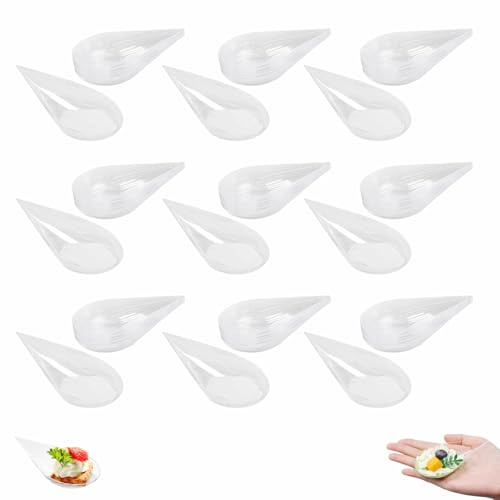 100 Pezzi Tazze da Dessert in Plastica Piatti da Portata a Forma di Goccia | per Antipasti Bicchieri Trasparenti per Dessert di Famiglia Mousse Budino Festa