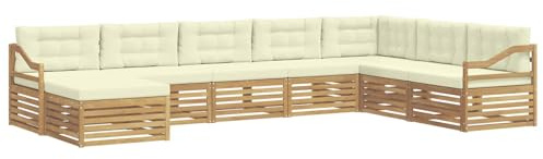 vidaXL Outdoor-Sofagarnitur mit Kissen 8 pcs Weiß und Creme Polyester, Garten, modernes Outdoor Sofa, Lounge-Ecke, Terrassenmöbel für entspannende Relax-Zeiten