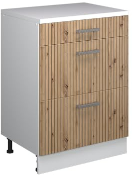 Vicco Erweiterungskommode Rion, Artisan-Eiche/Weiß, 60 x 46 cm | ohne Schräge mit 3 Schubladen, kombinierbar mit Rion Dachschrägenschränken und Schrankmodulen