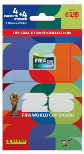 Panini FIFA World Cup 2026 Sticker Collection Mini Multipack | 4 Packs + 4 Bonus-Sticker | Offizielle WM 2026 Sammelsticker | Original Panini
