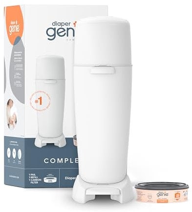 Playtex Diaper Genie Windeleimer mit Geruchsverschluss-Technologie und 1 Nachfüllpackung in voller Größe, Weiß (1 Eimer und 1 Nachfüllpackung pro Einheit)