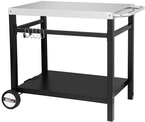 Royal Gourmet Dining Cart Table with Double-Shelf, Movable Stainless Steel Flattop Grill Cart, Hooks, Side Handle, Multifunctional and Commercial PC3401S (Silver)