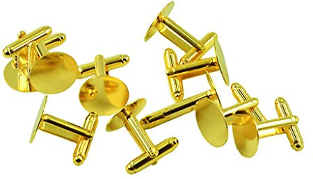 Sharplace 10er Set Manschettenknöpfe Rohlinge Fläche Silber Bronze Roségold Rohling für Schmuckherstellung, Gold, 15 mm