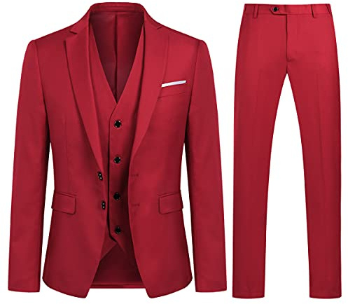 YOUTHUP Men Slim Fit 3 Piece Suit 2 Button Tuxedo Blazer Waistcoat Trousers