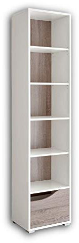 Stella Trading MARA Elegantes Babyzimmer Standregal - stilvoll in weiß, Eiche Sonoma Optik - 45 x 197 x 35 cm (B/H/T)
