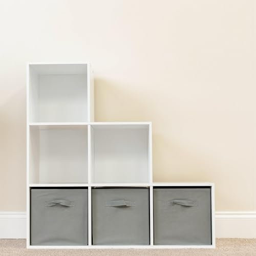 6 10 Cube White Bookcase Step Ladder Wooden Display Unit Shelving Storage Bookshelf Shelves (6 Ladder, Grey)