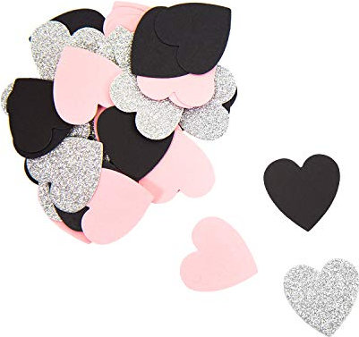 Oblique-Unique® Papier Konfetti 36 Stk. Rosa Schwarz Weiß Gold Silber mit Glitzereffekt als Tisch Streu Deko für Geburtstag Party Feier Hochzeit JGA Herzen Sterne Kreise - Formen wählbar (Silber-Herz)