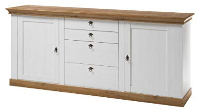 Newfurn Sideboard Kommode Landhaus Anrichte Highboard Mehrzweckschrank II 210x91x 52 cm (BxHxT) II [Malte.Eleven] in Pinie Weiß/Pinie Weiß Wohnzimmer Schlafzimmer Esszimmer