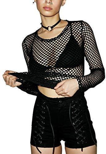 Carolilly - Camiseta de manga larga para mujer Negro S