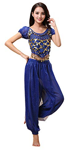Hibasing Donne Danza del Ventre Outfit Costume Halloween Carnevale Vestiti da Ballo Danza Indiana Abbigliamento Prestazioni Top + Pantaloni