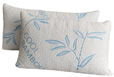 Lot de 2 oreillers en Rayonne dérivée de Bambou pour Dormir, rafraîchissants et déchiquetés en Mousse à mémoire de Forme réglable dérivée du Bambou avec Housse Amovible/Lavable (très Grand lit)