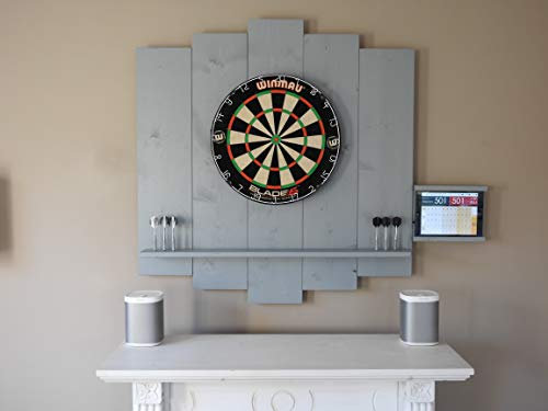 Wooden Dartboard Surround | Premium Dart-Wandschutz & Tablet-Halter | Powered by Maximiser Max HOPP (Catchring, Dart Umrandung) (Universell: Tablets ab 10 Zoll, Grau)