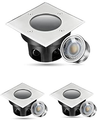 LongLife LED Bodeneinbaustrahler FLACH eckig Set 3x Gartenstrahler 230V IP67 Gartenleuchte für die Bodenmontage Außenleuchte Befahrbar…