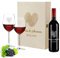 polar-effekt - Juego de regalo de 4 piezas con grabado, botella de vino personalizable de 700 ml, caja de madera y 2 copas de vino, para bodas, romántico, amor, diseño de corazones
