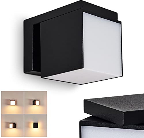 LED Außenwandleuchte Swanek, moderne Außenlampe aus Metall in Schwarz und weißem Kunststoff, Schirm ist beliebig drehbar, mit Lichteffekten an der Wand, 1 x LED 12 Watt, 600 Lumen, 3000 Kelvin