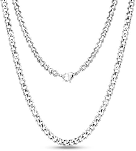 Cadoline 316L Stainless Steel Necklace Mens Jewellery 3mm Curb Silver Chain 16 Inch