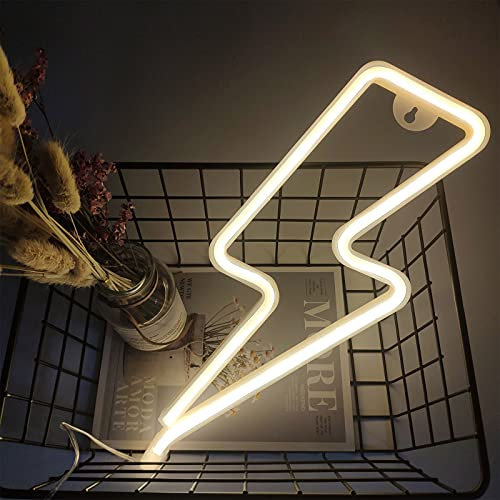 Warmweißer Blitz Neonlicht Lightning Bolt Neonschilder Blitz USB- und batteriebetriebene Neonnachtlichter Neonlichter Blitz LED leuchtet Schilder für Schlafzimmer Spielzimmer Hochzeitsdekoration Room