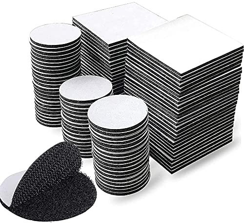 50 PCS Double Sided Hook Loop Tape Pads, Black Squares and Round Extra Strong Adhesive Mounting Pads Stickers Foam Tape,Stick on Self Adhesive for Walls and Floor, Door, Plastics, Glasses, Metals