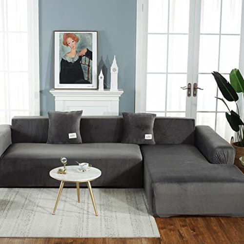jia cool Sofabezug 3 Sitze Sektional Couchhussen 1 Stück, L-förmige Sofabezüge Möbelschutz Stretch Couchbezug Dunkelgrau