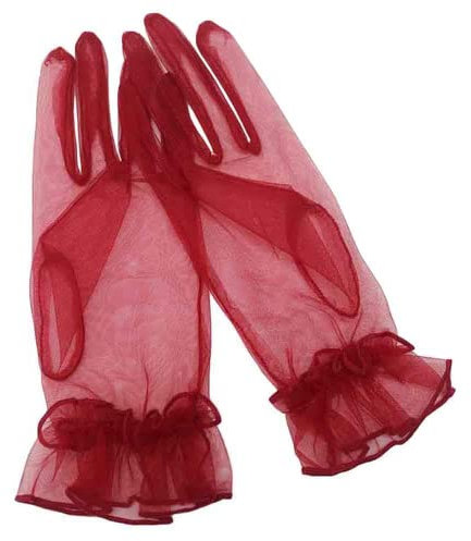 Hoseirty Damen Kurze Tüll-Handschuhe für Hochzeit, Party, Braut, Handgelenklänge, Vintage, durchsichtig, Teeparty, Abend, Abschlussball, Opern-Party, Handschuhe, dunkelrot