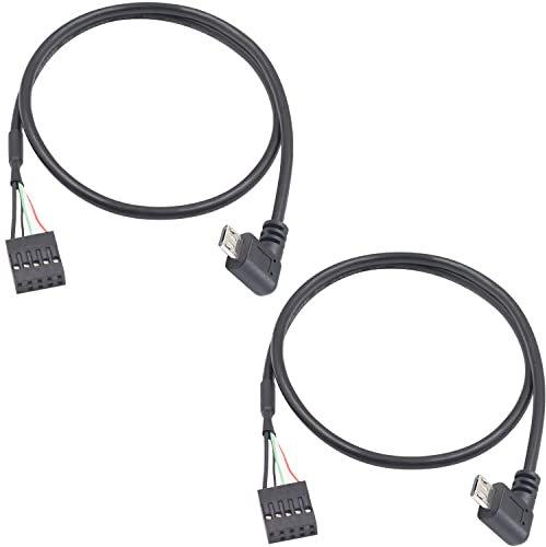 Duttek Micro USB to USB Header Dupont Cable, Micro USB Right Angle Male to 9 Pin Female USB Header PCB Motherboard Dupont USB Extension Connector Cable 50CM/1.64FT (2-Pack)