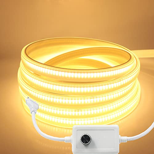 Wisada Dimmbar COB LED Streifen 10m, 220V 288 LEDs/m FCOB Warmweiss 3000K LED Band CRI>85,Hohe Dichte Flexibler Wasserdichte Superhell COB LED Lichtband mit Dimmer für Schlafzimmer, Schrankbeleuchtung