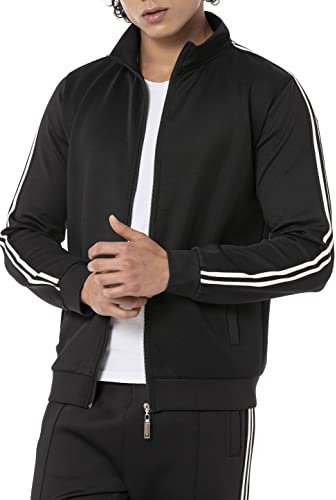 Redbridge Premium Trainingsjacke mit Reißverschluss Sportliche Jacke mit Streifen für Freizeit und Fitness Schwarz XXL
