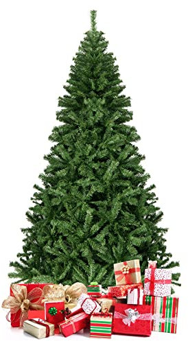 GOPLUS 180/225cm Árbol de Navidad Artificial Automatica 225 CM con 1346 Puntas de Rama PVC Ignífuga, Decoración Navideña con Soporte de Metal, Fácil de Montar, Árvore de Natal Frondoso, Verde