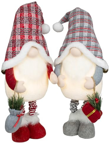 Brandsseller Weihnachtswichtel 55 cm mit LED – Skandinavische Figuren, detailreiche GNOME als dekorative Winterdeko für Tisch, Fenster & Wohnzimmer, Paar