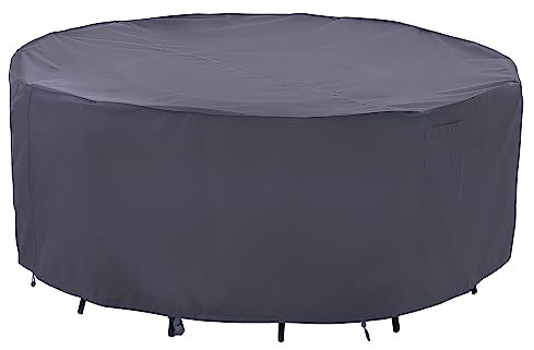F&J Outdoors Garden Furniture Covers, Waterproof UV Resistant Anti-Fading Large Cover for Round Table with Chairs Set, 244cm(96 inch) Diameter, Grey