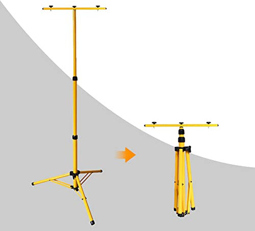 Herrselsam LED Fluter Stahlstativ, Teleskop Stativ für Halterung von Baustrahlern, Höhenverstellbar von 64 bis zu 160cm, Trägerteil für 1or 2 Strahler, Gelb, Stahl