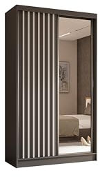 ALTDECOR Kleiderschrank mit Spiegel und Schiebetüren, kugelgelagerte Führungsschienen und Aluminium-Leisten - LAMELO - 120 cm Grau + Grau + Weiß