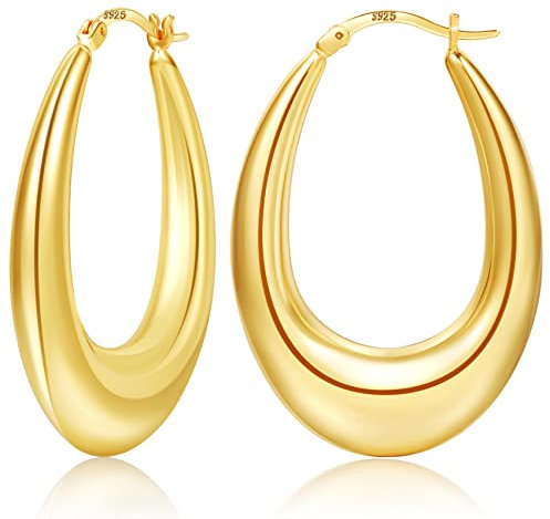 PABBEU Goldene Ohrringe Damen, Hypoallergene 14K Vergoldete Ohrringe, Oval Leichte klobige Goldene Creolen für Damen (30MM)