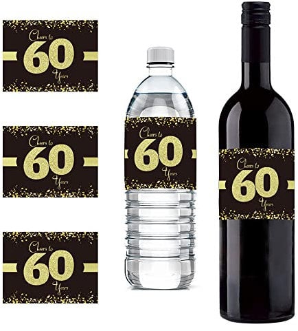 Sumerk 24 Pcs 60th Birthday Bottle Labels Cheers to 60 Years Stickers 60th Happy Birthday Gift Idea Decorations 60th Sticker for Birthday/Wedding Party