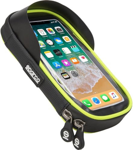 Sparco Custodia Borsa Gialla Porta Cellulare per Bici in Microfibra Impermeabile con Touchscreen e Cerniera Doppia