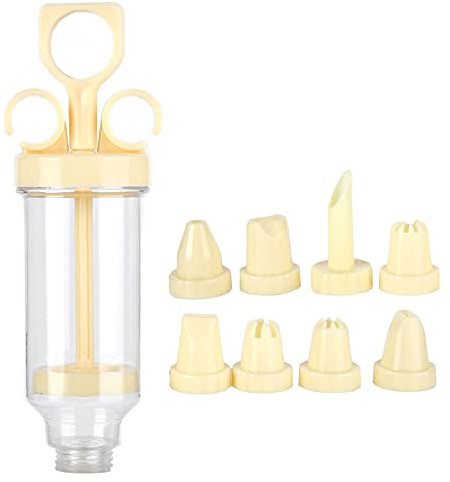 Pastry Decorating Nozzle Set Plastic Nozzles Tips Piping Kit Cookies Piping Syringe with 8Pcs Nozzles Cake Flower Decorating Icing Tip Kit Reusable Baking Tools(【34380】Beige Mouth Mounting Gun)