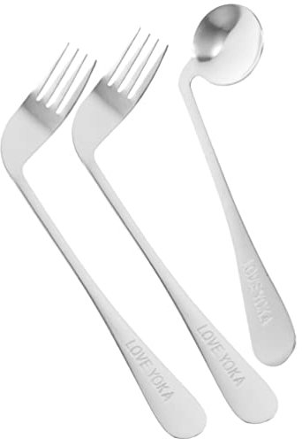 Kichvoe 1 Juego Codo Cuchara Tenedor Zurdo Tenedores y Cucharas Para Niños Pequeños Tenedor Paciente Horquilla Giratoria Tenedor De Temblor De Mano Mayor Acero Inoxidable Alimento Vajilla