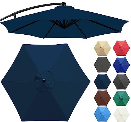 Plerile Auvent De Rechange pour Parasol De Terrasse De 3.0m, Toile De Rechange De 6 Baleines/8 Baleines pour Parasol Déporté De Jardin Cour Plage (auvent Uniquement)(Couleur:Navy,Taille:300cm 6-Ribs)