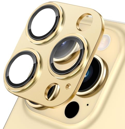 Doeshine Kameraschutz für iPhone 15 Pro/iPhone 15 Pro Max, HD Kamera Panzerglasfolie, [Einteiliges][Anti-Kratzen][Blasenfrei] 9H Linsenschutz, Militärqualität Kamera Displayschutzfolie (Gold)