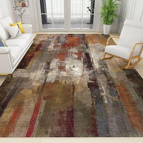 YEMYOR Grauer Reisknödel-Teppich Im Retro-Altstil, Bodenmatte Im Landhausstil Mit Abstrakter Kunst, Langlebiger Teppich Für Den Innenbereich-100x140cm