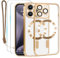 Lafunda Durchsichtig Hülle für iPhone 15 Pro Handyhülle Kompatibel mit MagSafe mit Kameraschutz und 2 Stück Panzerglas, Clear Magnetisch Case mit Schlüsselband für iPhone 15 Pro-Gold