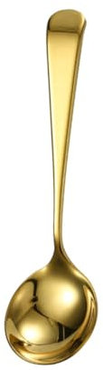 BESTonZON Stainless Steel Handle Mixing Spoon Round Serving Scoop for Soup Cooking Mixing Golden Color for Home Restaurant and Catering Use