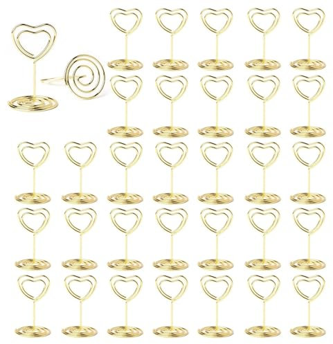 MisFun 30 Pièces Porte Nom Table, porte photo pince, porte photo sur pied, Porte Cartes de Table pour Mariages, Porte Numero de Table, pour Mariage Noël le Banquet de Fête Saint Valentin(Amour)