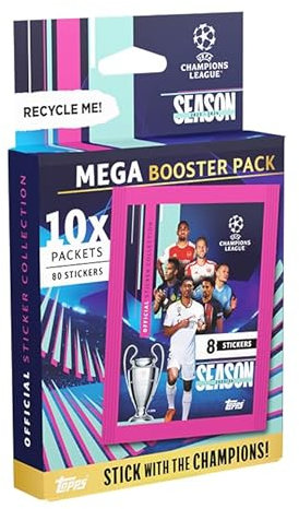 Topps UEFA Champions League Aufkleber 23/24 - Mega Booster Pack (10 Packungen/80 Aufkleber)