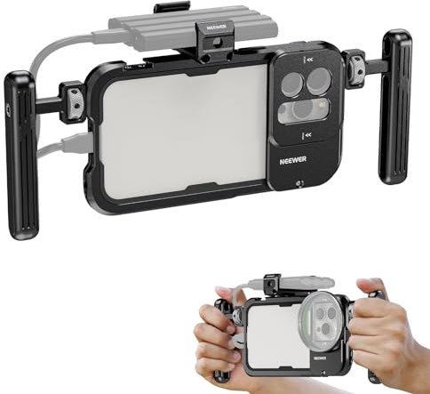 NEEWER 15 Pro Max Cage Video Rig Smartphone with SSD Clamp, Handles, Adapter Filter 67mm Quick Release, Lens Back Plate 17mm for iPhone Stabilizer Rig, Video, Cinema, PA024K+UA051