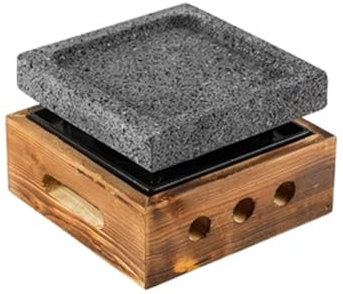 High Temperature Resistance Cooking Hot Stone, Steak Lava Stone with Natural Solid Wood Pallet & Oven/Volcanic Rock Grill,Used for Korean Roast Meat,Steak Barbecue A06