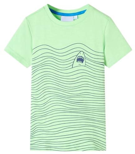 Kinder T-Shirt mit Hai-Aufdruck Rundhalsausschnitt Kurzarmshirt Neongrün 140