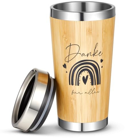 Hestya Großartige Kollegen Thermobecher Holz Optik Kaffeebecher mit Gravur Großer Edelstahl Isolierbecher mit Deckel Kaffeebecher Thermobecher Dankeschön Geschenk für Lehrerin Kollegen Freunde (Danke)
