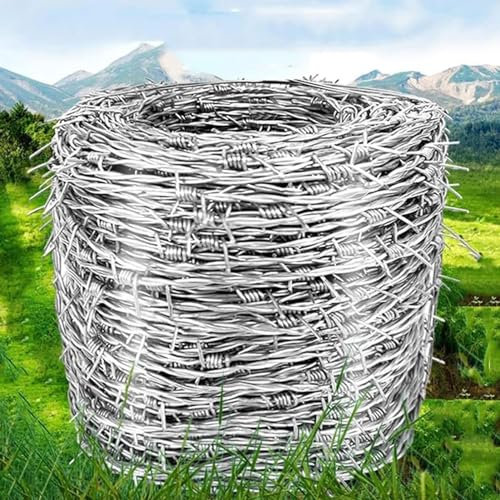 Vero Filo Spinato, Rotolo Di Filo Spinato, Bobina Di Filo Di Acciaio Zincato A Filo Spinato per La Sicurezza Del Bestiame, per Confini Dei Pascoli Recinzione Antintrusione (1.8 mm 10M)